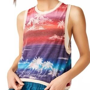 FP Movement Love Printed Muscle Tank “Night Swim” – Cropped Athletic Tee, Size M